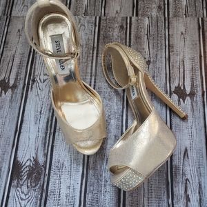 Steve Madden Nairi Gold Rhinestone Platform, 7